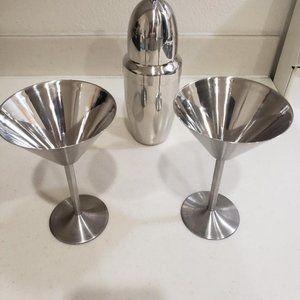 WMF Cromargan Stainless Steel Cocktail Shaker & 2 Stainless Steal Martini Glass